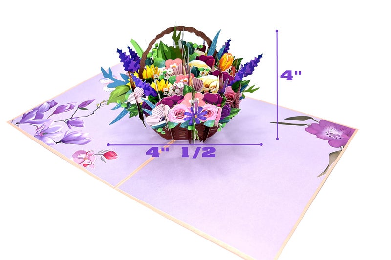 Teabug Cards Floral Basket Flower Pop Up Greeting Card for Birthday, Thank You Valentines, Mothers Day, Graduation, Retirement, Thinking of You, All Occasion (Mixed Flower Basket) - Image 3